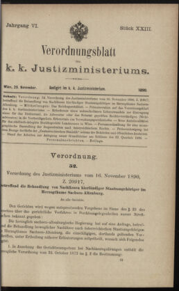 Verordnungsblatt des K.K. Justizministeriums 18901129 Seite: 1