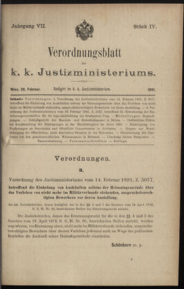 Verordnungsblatt des K.K. Justizministeriums 18910226 Seite: 1