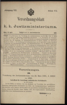 Verordnungsblatt des K.K. Justizministeriums 18910413 Seite: 1