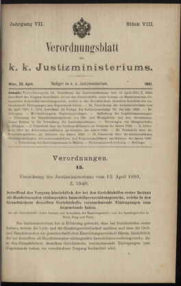 Verordnungsblatt des K.K. Justizministeriums 18910428 Seite: 1