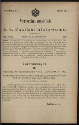 Verordnungsblatt des K.K. Justizministeriums 18910512 Seite: 1