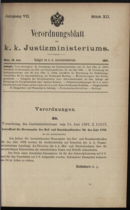 Verordnungsblatt des K.K. Justizministeriums 18910625 Seite: 1