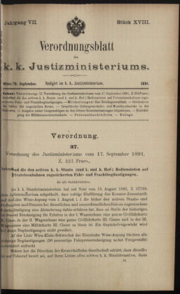 Verordnungsblatt des K.K. Justizministeriums 18910929 Seite: 1