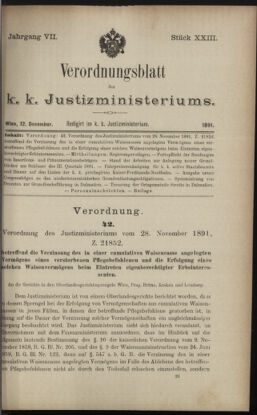 Verordnungsblatt des K.K. Justizministeriums 18911212 Seite: 1