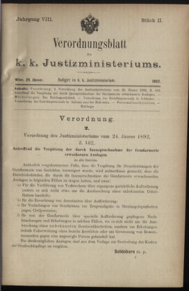 Verordnungsblatt des K.K. Justizministeriums 18920129 Seite: 1