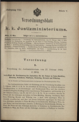 Verordnungsblatt des K.K. Justizministeriums 18920312 Seite: 1