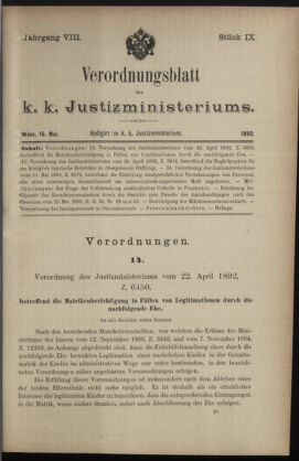 Verordnungsblatt des K.K. Justizministeriums 18920516 Seite: 1