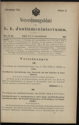 Verordnungsblatt des K.K. Justizministeriums 18920528 Seite: 1