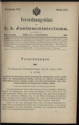 Verordnungsblatt des K.K. Justizministeriums 18920831 Seite: 1