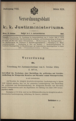 Verordnungsblatt des K.K. Justizministeriums 18921012 Seite: 1