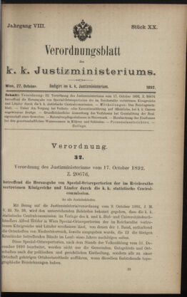 Verordnungsblatt des K.K. Justizministeriums 18921027 Seite: 1