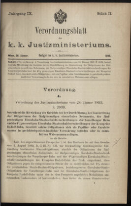 Verordnungsblatt des K.K. Justizministeriums 18930128 Seite: 1