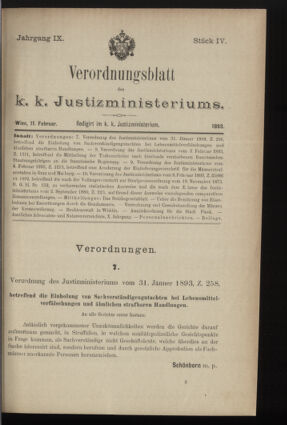 Verordnungsblatt des K.K. Justizministeriums 18930211 Seite: 1