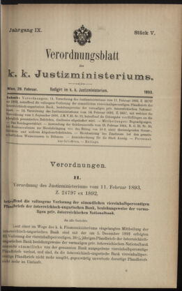 Verordnungsblatt des K.K. Justizministeriums 18930228 Seite: 1