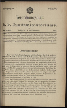 Verordnungsblatt des K.K. Justizministeriums 18930316 Seite: 1