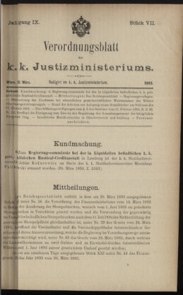 Verordnungsblatt des K.K. Justizministeriums 18930330 Seite: 1