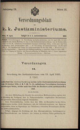 Verordnungsblatt des K.K. Justizministeriums 18930427 Seite: 1