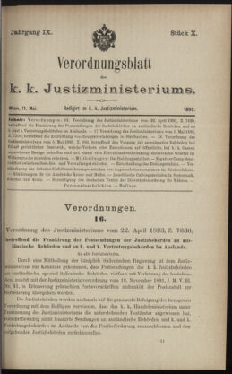 Verordnungsblatt des K.K. Justizministeriums 18930511 Seite: 1