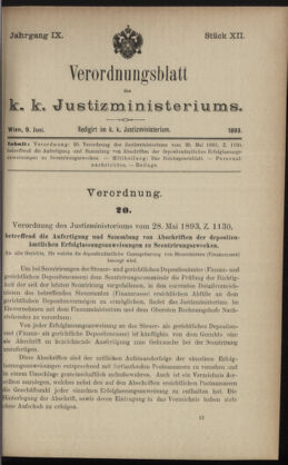 Verordnungsblatt des K.K. Justizministeriums 18930609 Seite: 1