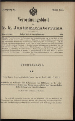 Verordnungsblatt des K.K. Justizministeriums 18930623 Seite: 1