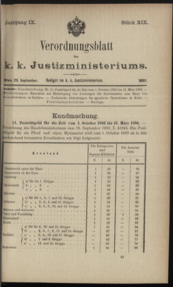 Verordnungsblatt des K.K. Justizministeriums 18930929 Seite: 1