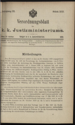 Verordnungsblatt des K.K. Justizministeriums 18931027 Seite: 1