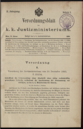 Verordnungsblatt des K.K. Justizministeriums 18940113 Seite: 1