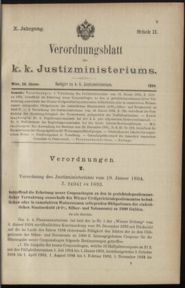 Verordnungsblatt des K.K. Justizministeriums 18940126 Seite: 1