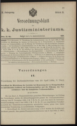 Verordnungsblatt des K.K. Justizministeriums 18940526 Seite: 1