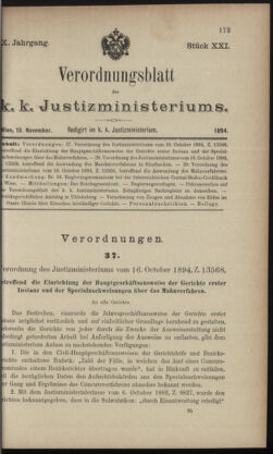 Verordnungsblatt des K.K. Justizministeriums 18941113 Seite: 1