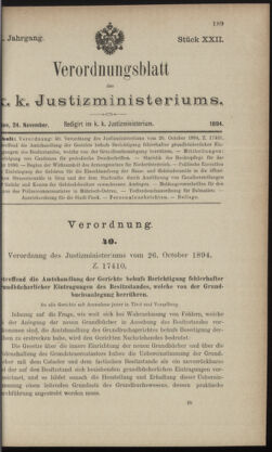 Verordnungsblatt des K.K. Justizministeriums 18941124 Seite: 1