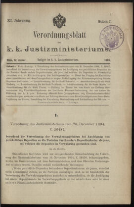 Verordnungsblatt des K.K. Justizministeriums 18950112 Seite: 1