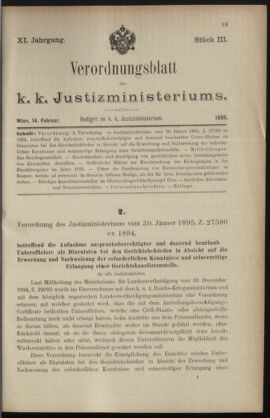 Verordnungsblatt des K.K. Justizministeriums 18950214 Seite: 1