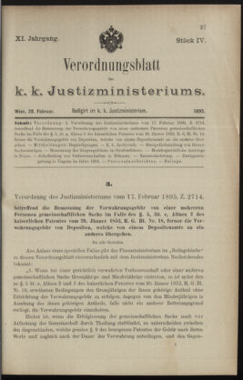 Verordnungsblatt des K.K. Justizministeriums 18950228 Seite: 1