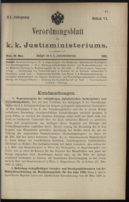 Verordnungsblatt des K.K. Justizministeriums 18950330 Seite: 1