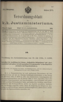 Verordnungsblatt des K.K. Justizministeriums 18950814 Seite: 1