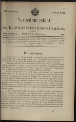 Verordnungsblatt des K.K. Justizministeriums 18950906 Seite: 1