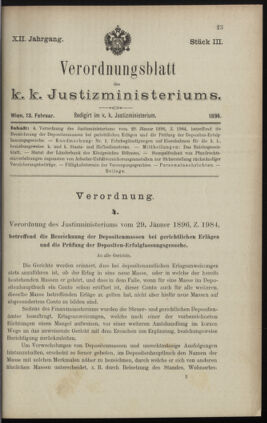 Verordnungsblatt des K.K. Justizministeriums 18960213 Seite: 1