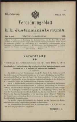 Verordnungsblatt des K.K. Justizministeriums 18960404 Seite: 1