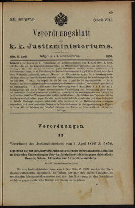 Verordnungsblatt des K.K. Justizministeriums 18960418 Seite: 1