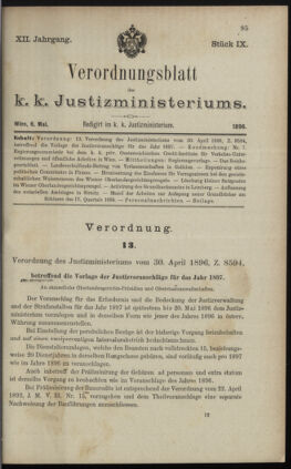 Verordnungsblatt des K.K. Justizministeriums 18960506 Seite: 1