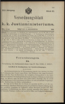 Verordnungsblatt des K.K. Justizministeriums 18960603 Seite: 1