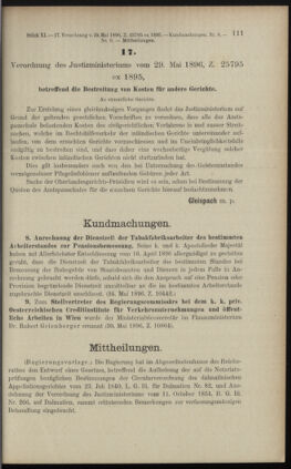 Verordnungsblatt des K.K. Justizministeriums 18960603 Seite: 5