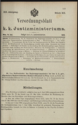 Verordnungsblatt des K.K. Justizministeriums 18960618 Seite: 1