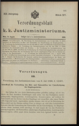 Verordnungsblatt des K.K. Justizministeriums 18960812 Seite: 1