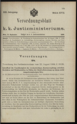 Verordnungsblatt des K.K. Justizministeriums 18960912 Seite: 1