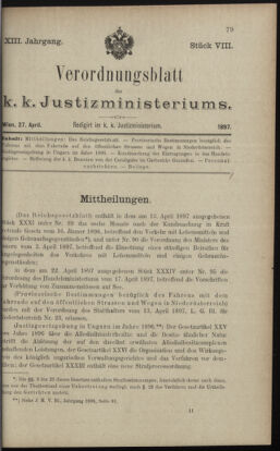 Verordnungsblatt des K.K. Justizministeriums 18970427 Seite: 1