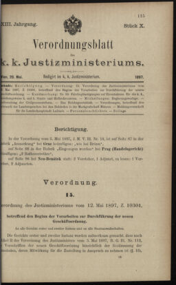 Verordnungsblatt des K.K. Justizministeriums 18970520 Seite: 1