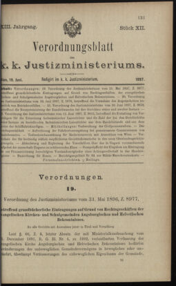 Verordnungsblatt des K.K. Justizministeriums 18970619 Seite: 1