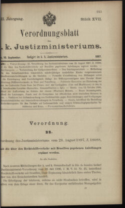 Verordnungsblatt des K.K. Justizministeriums 18970910 Seite: 1